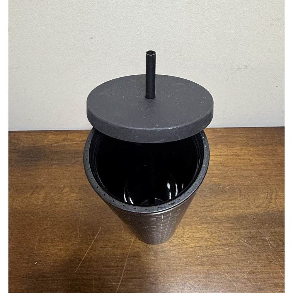 Starbucks Coffee 2017 Matte Black “S” Pattern Acrylic Cold Tumbler Travel - Picture 5 of 7